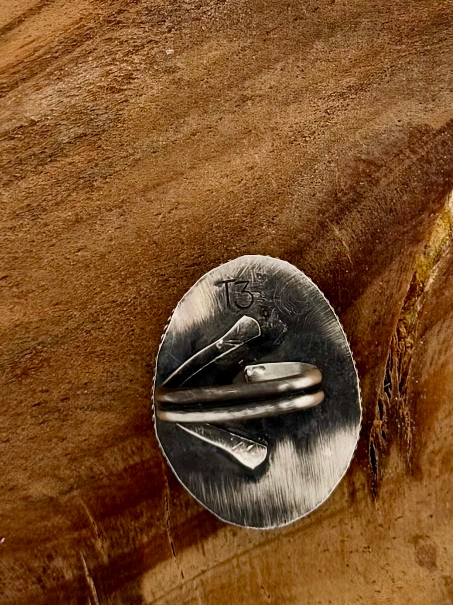 Tia Long White Buffalo Sterling Silver Ring- Native Handmade- Size Adjustable