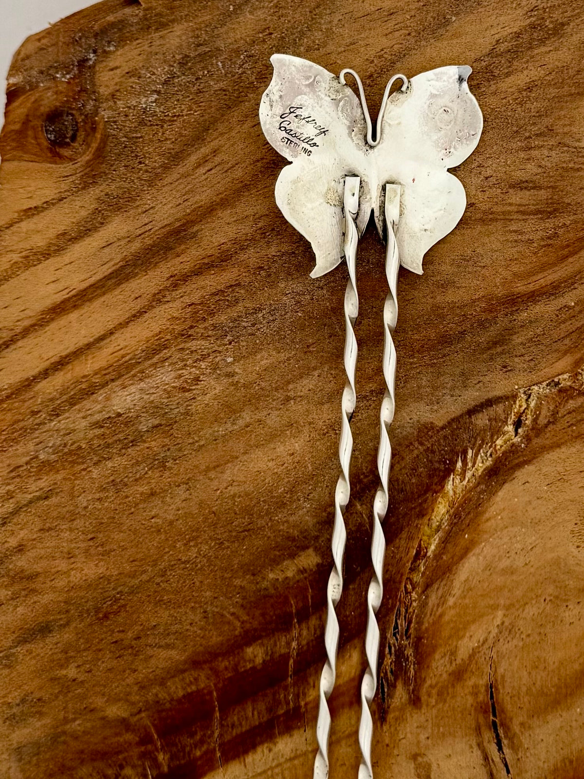 Sterling Silver Butterfly Hair Pin with Kingman Turquoise Native Handmade by Jeffrey Castillo