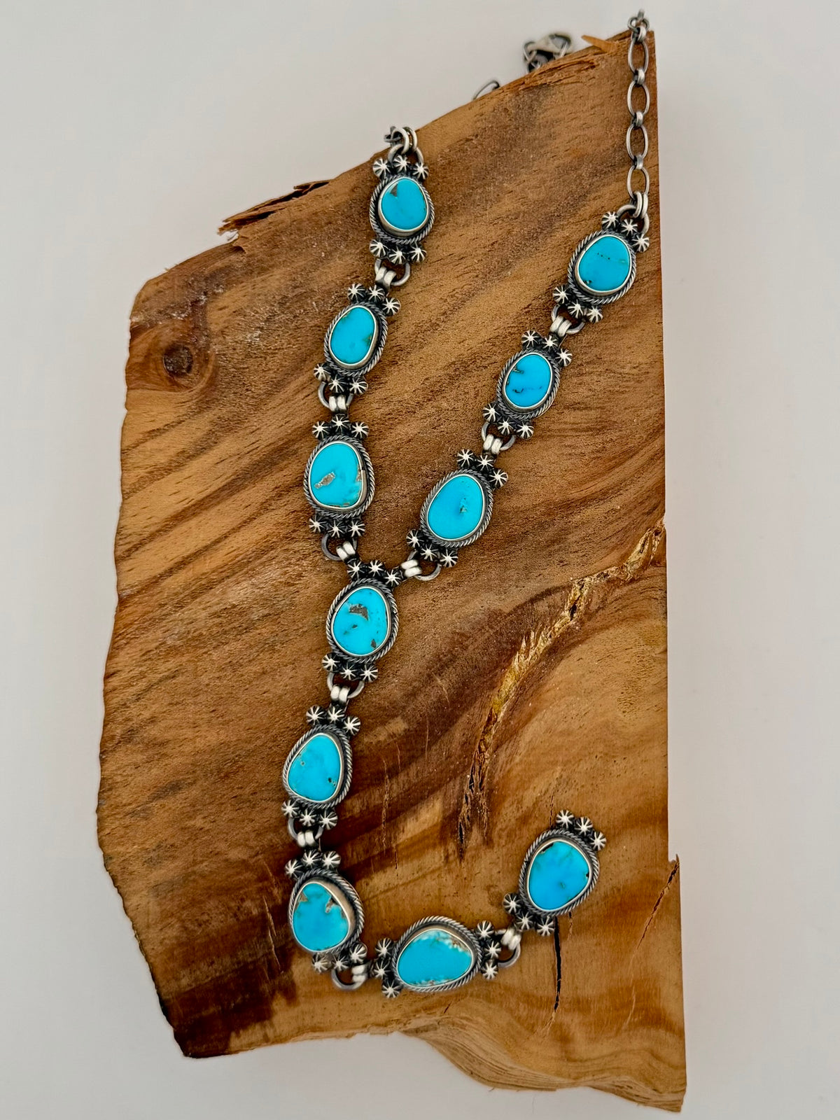 Lone Mountain Turquoise Lariat Necklace Native Handmade by Jackson Hoskie - Length 19", Lariat Drop 5.5"