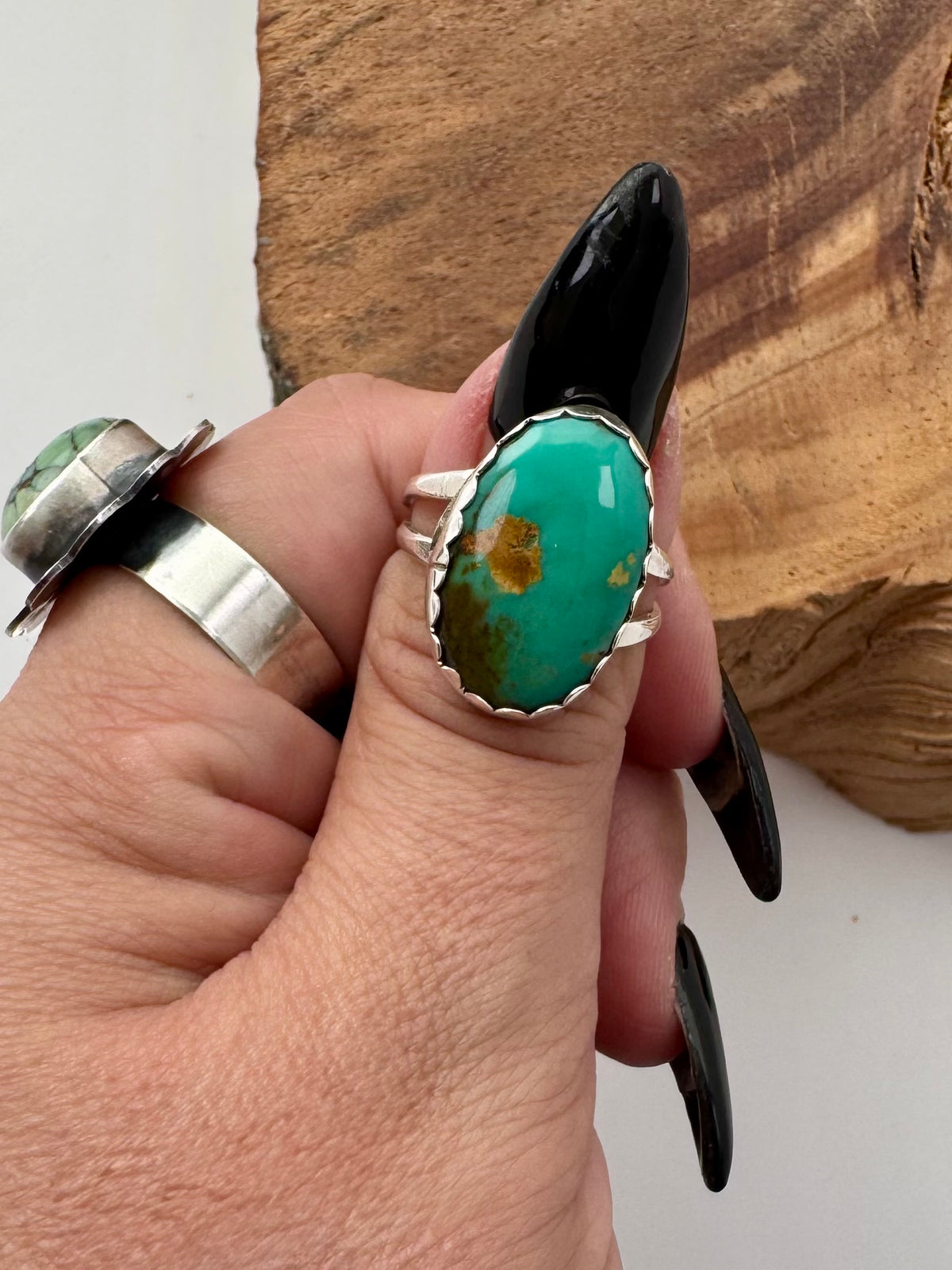 Oval Handmade Tyrone Turquoise Ring Size 9