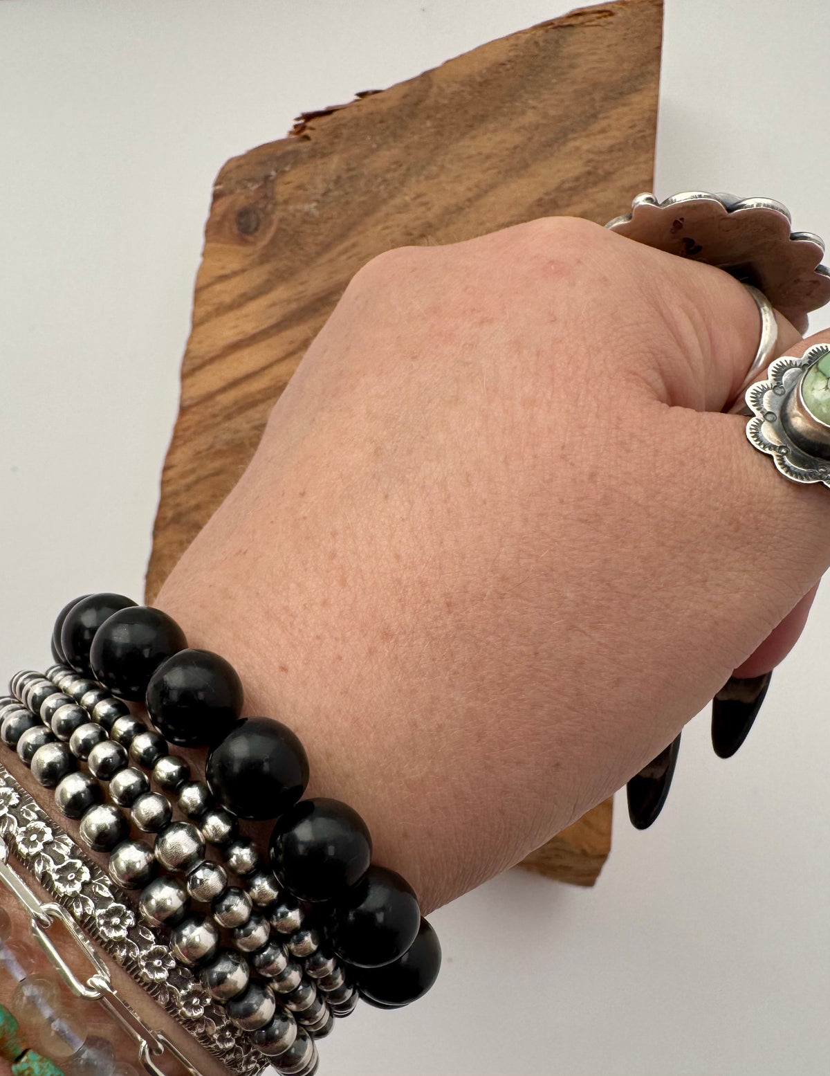 Jet Bead Bracelet -Beads 10mm-Length 7.5"/Stretch