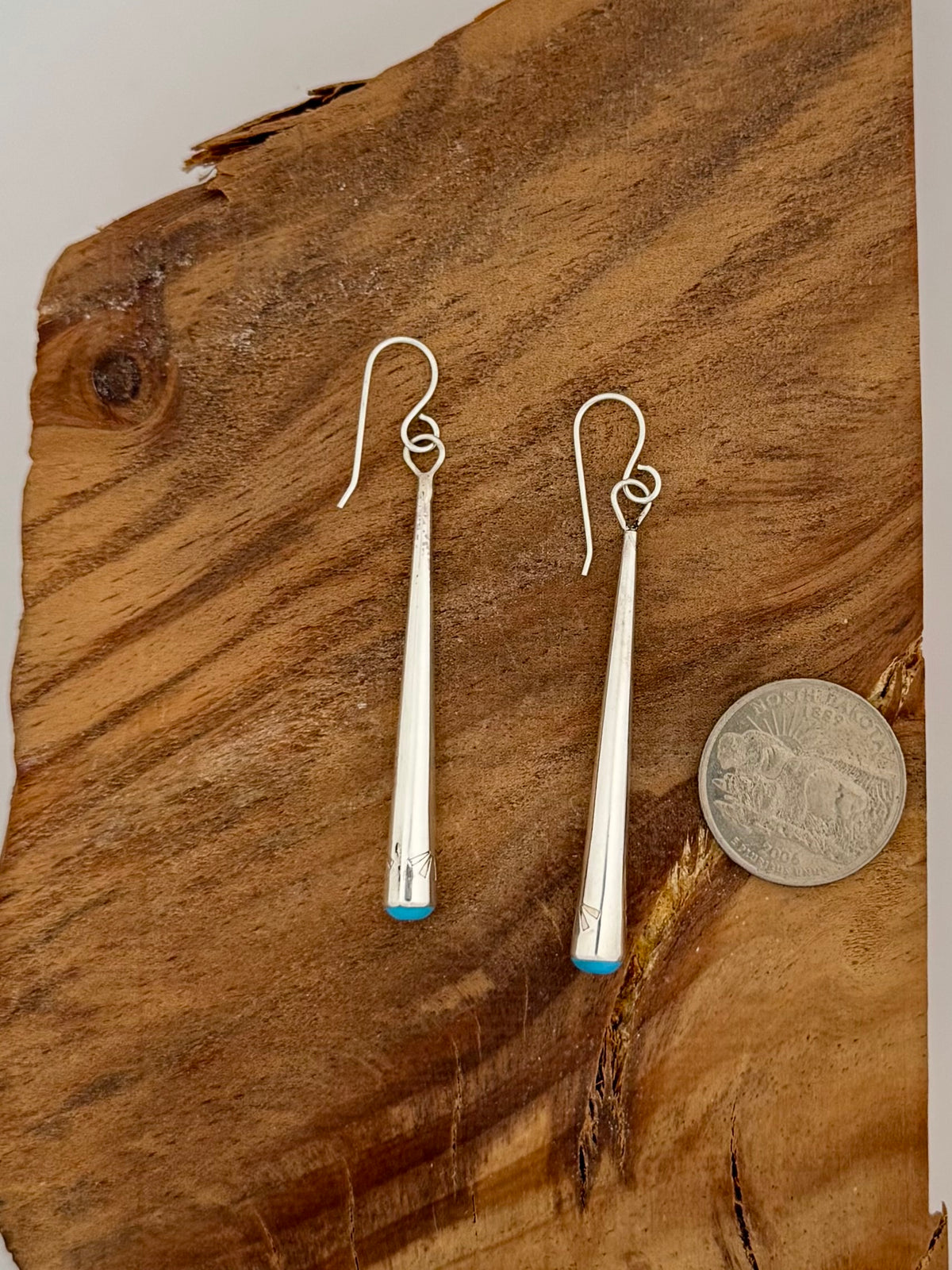 High Shine Cone Dangle Earrings w/ Turquoise Tip Native Handmade