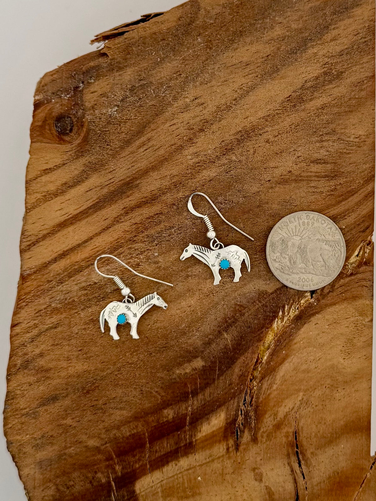 Horse with Turquoise Dangle Earrings Native Handmade