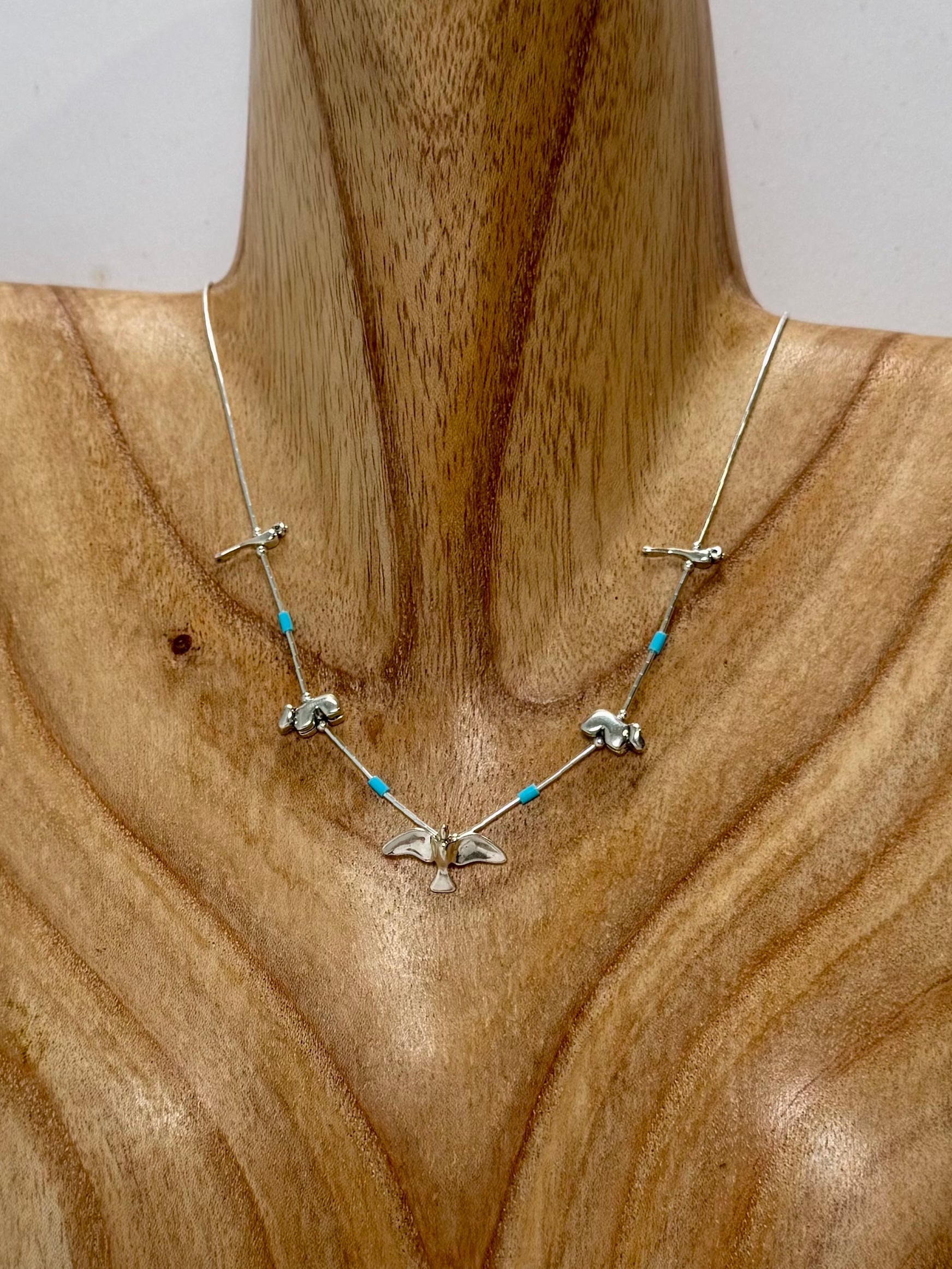 Liquid Silver Fetish Necklace with Turquoise -Length 16-18"