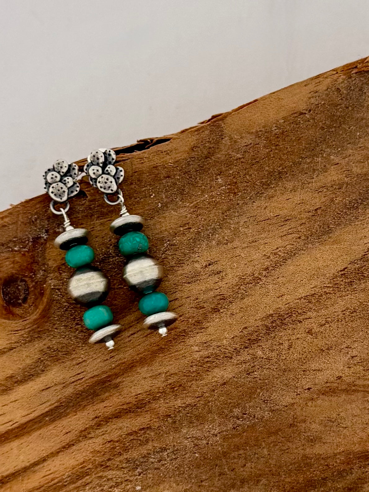 Cactus Post/Turquoise and Oxy Dangle Earrings -Length 1.5"