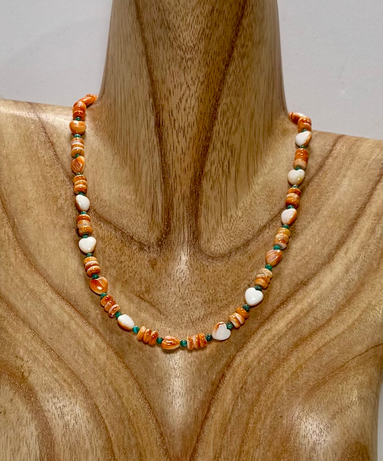 Orange Spiny Oyster Bead Heart Necklace -Length 16.5