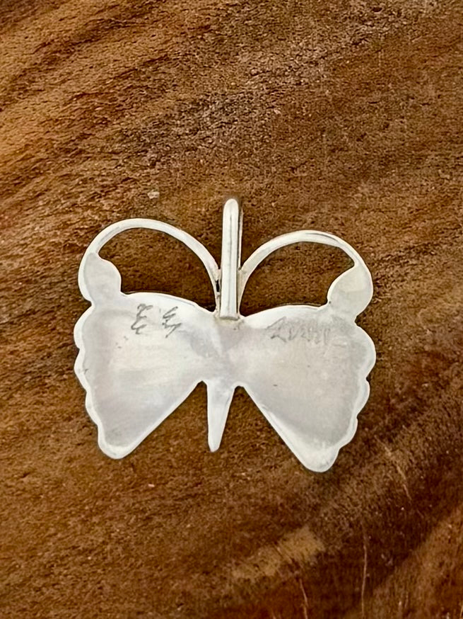 Zuni Sterling Silver and Sleeping Beauty Butterfly Pendant- Artist ES