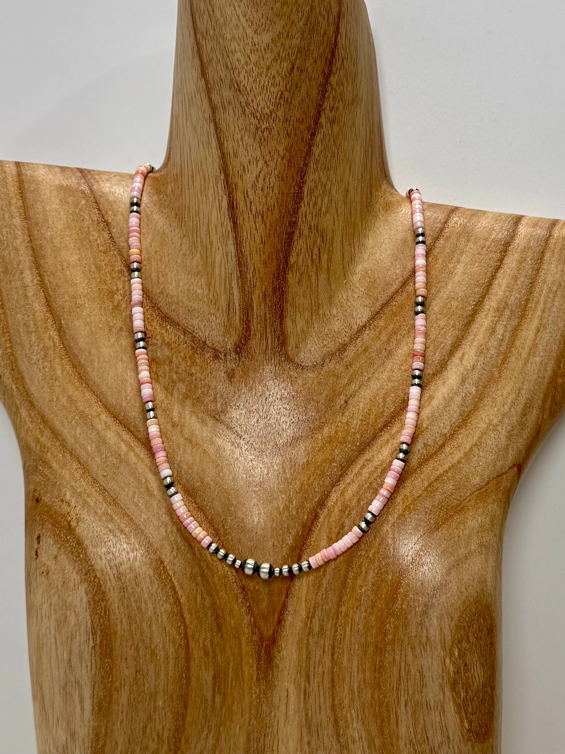 Pink Conch Heishi w/ Oxybeads 4mm Necklace - Length 24-26"