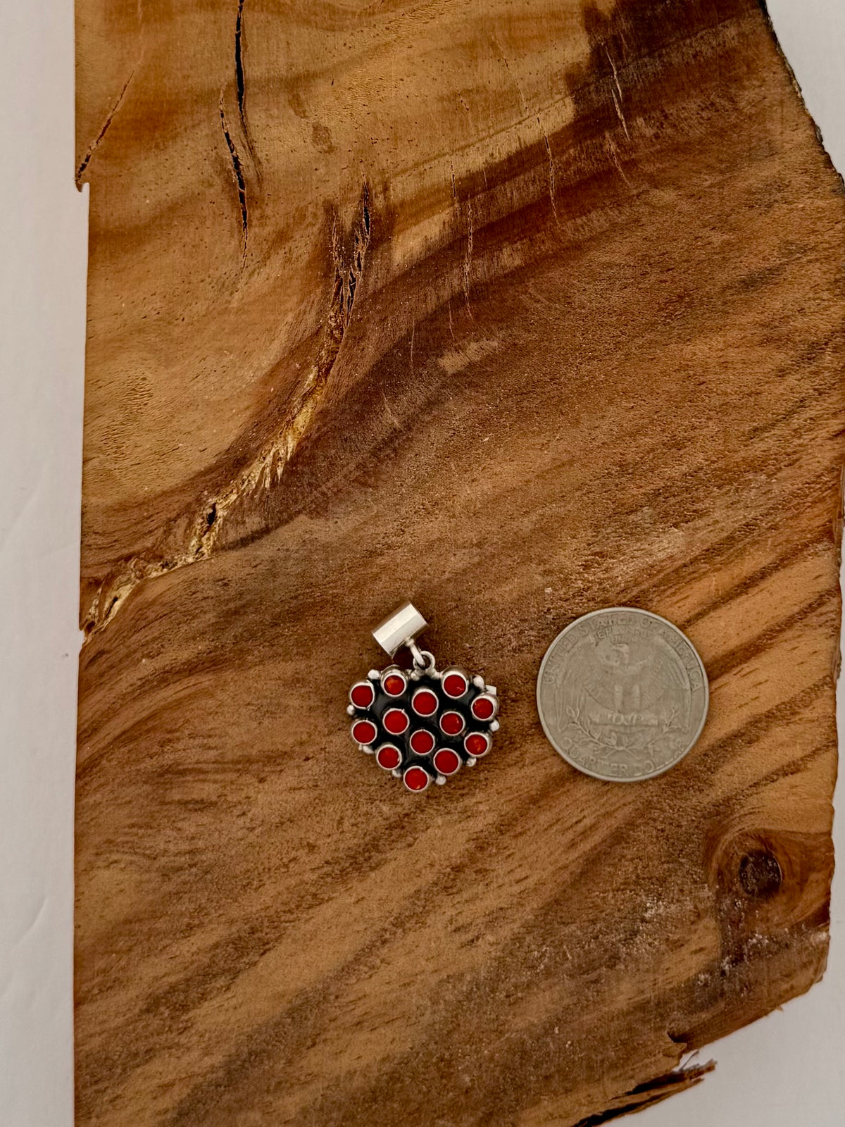 Coral Heart Pendant Native Handmade by ML Perry