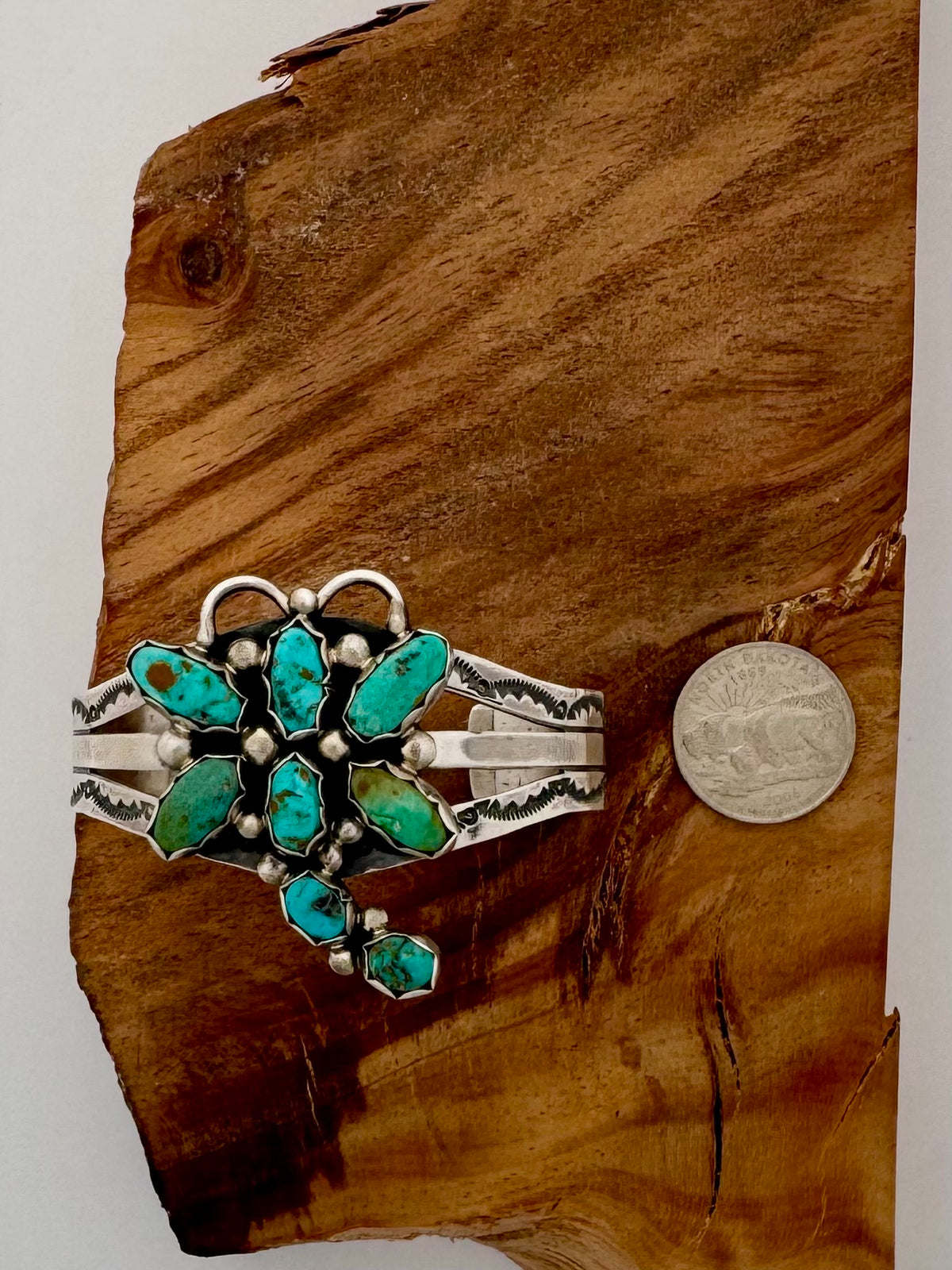 Kathleen Chavez Dragonfly Sonoran Turquoise  Cuff - Sterling Silver-Native Handmade- Size 7" with opening