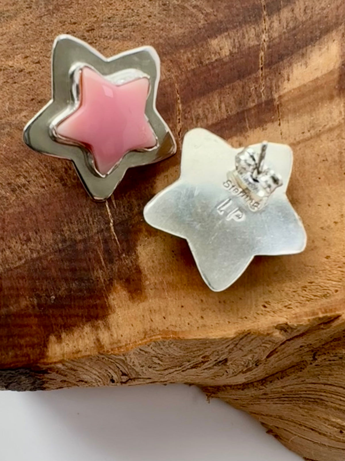 Lyle Piasso Star Posts Pink Conch Earrings Native Handmade