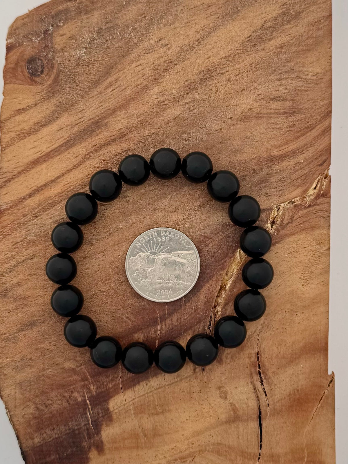 Jet Bead Bracelet -Beads 10mm-Length 7.5"/Stretch