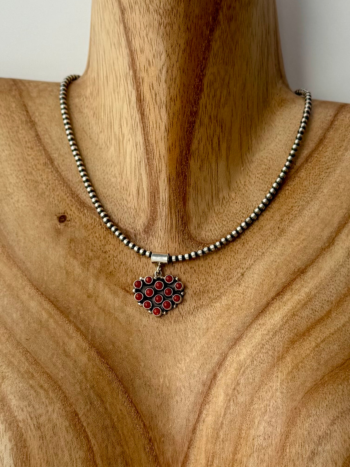 Coral Heart Pendant Native Handmade by ML Perry