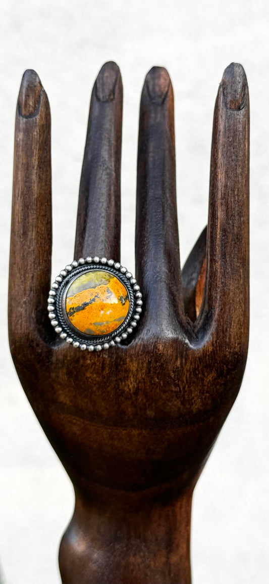 Round Ring - Bumblebee Jasper - Sterling Silver - Native Handmade - Jameson Garcia (artist) - Size 7.5