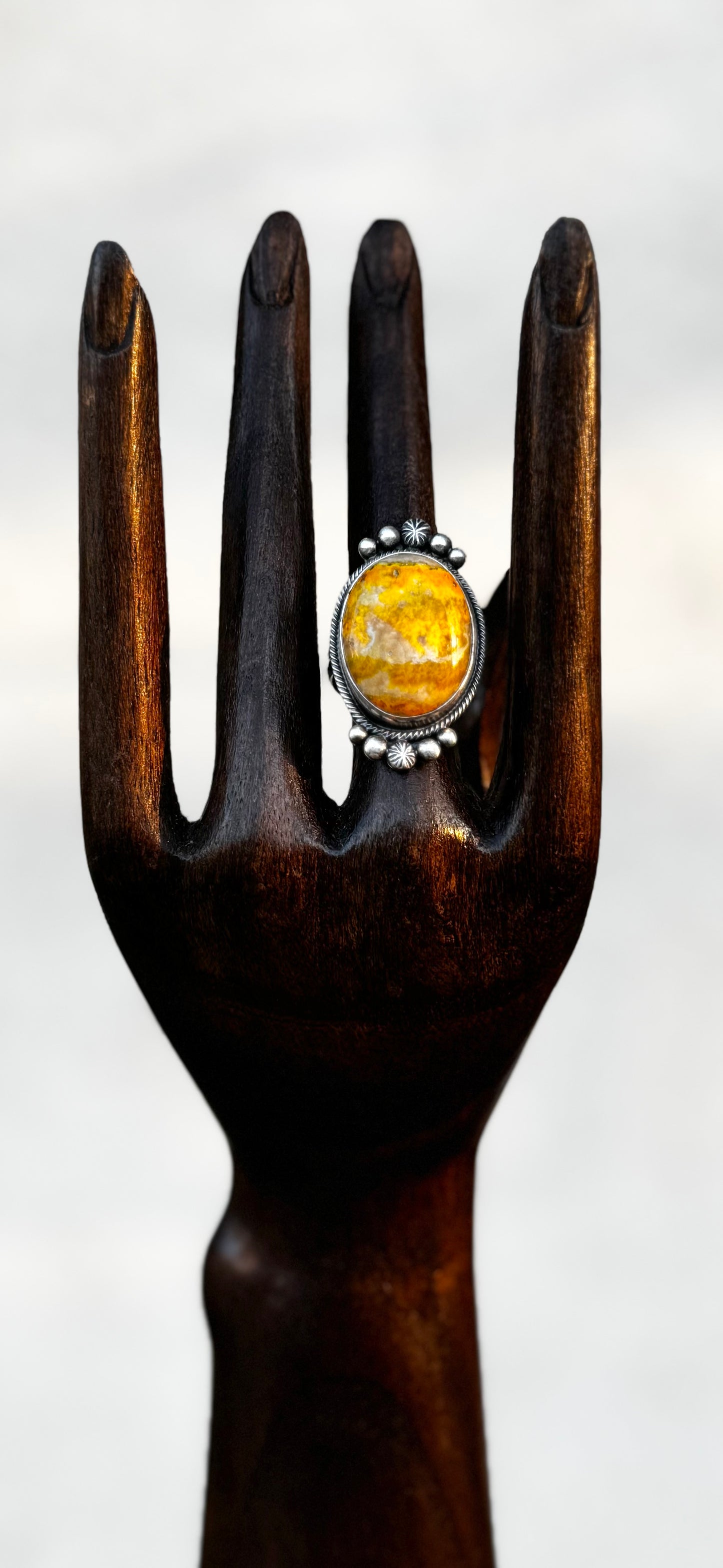 Oval Ring - Bumblebee Jasper - Sterling Silver - Native Handmade - Jameson Garcia (artist) - Size 7.75