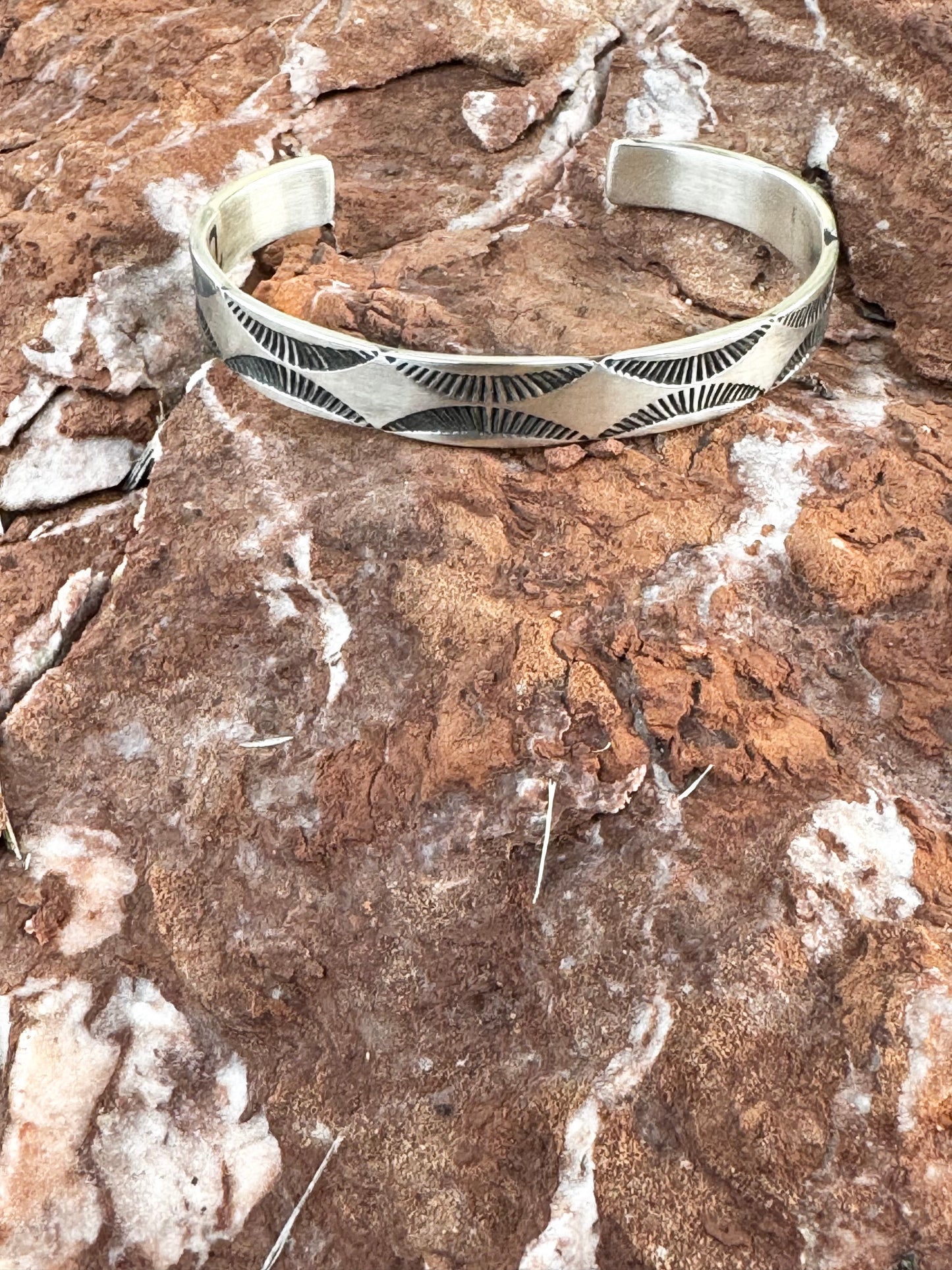 Cuff Bracelet with Design - Sterling Silver - Native Handmade - Elvira Bill (artist)