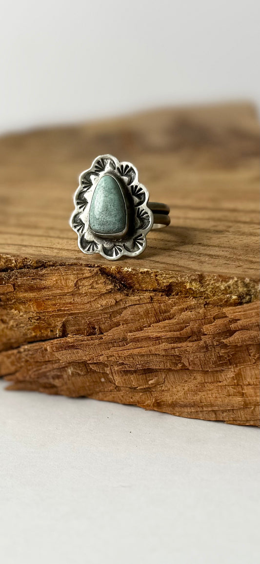 Teardrop Ring - Nevada Turquoise - Sterling Silver - Native Handmade - M&R Calladito (artist) - Size Adjustable