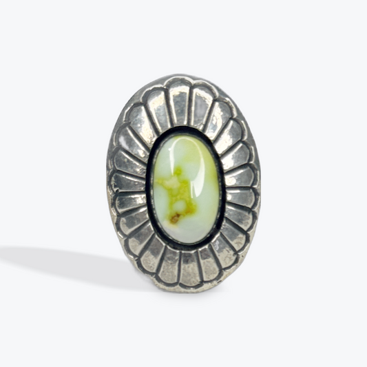 Oval Concho Ring - Palomino Turquoise - Sterling Silver - Native Handmade - B. Haley (artist) - Size 10