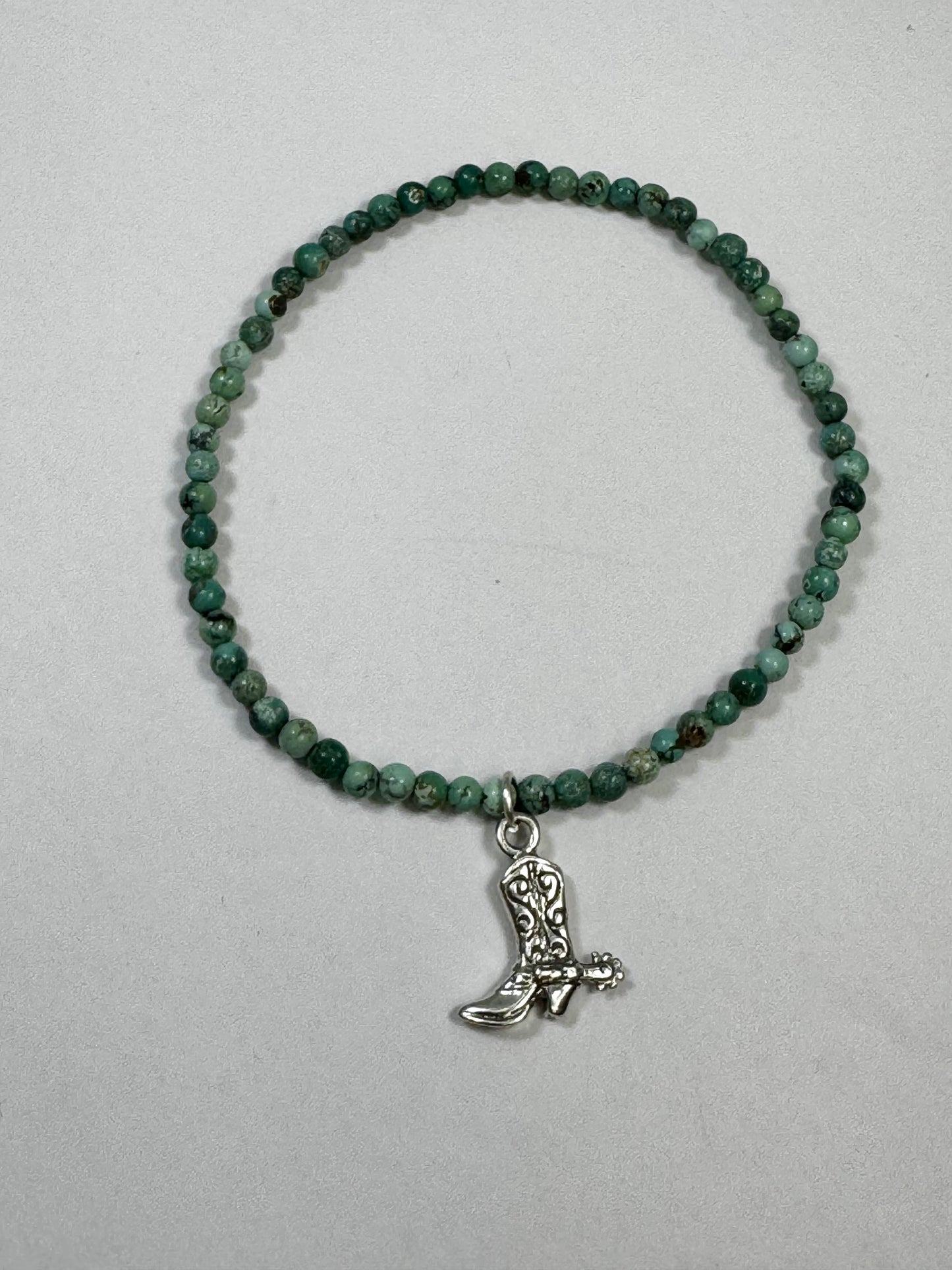 Mini Turquoise Bead Stretch Bracelet with Boot Charm