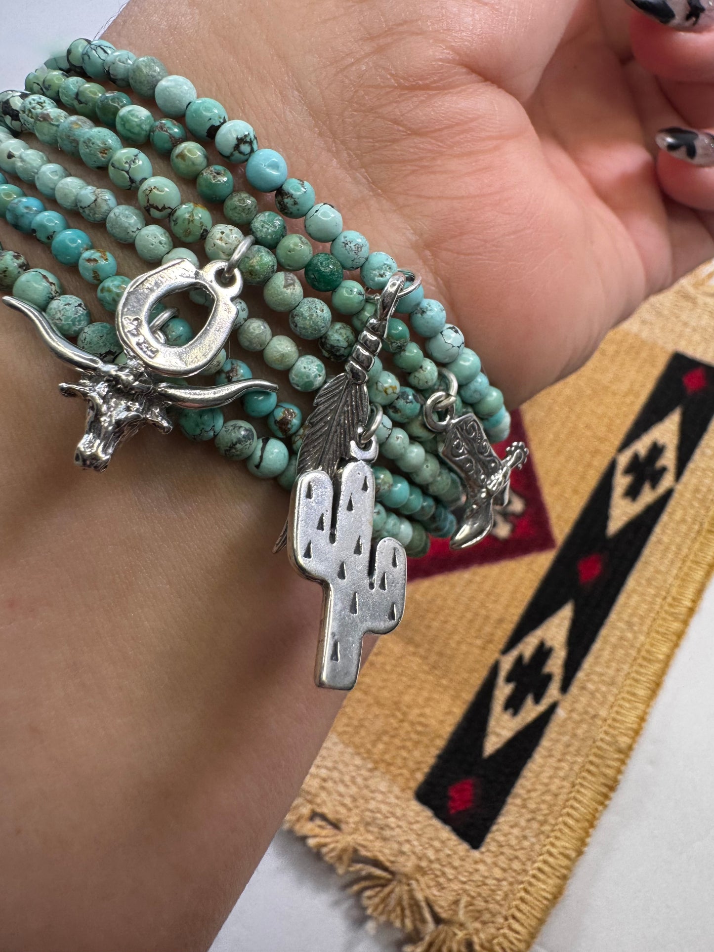 Mini Turquoise Bead Stretch Bracelet with Boot Charm