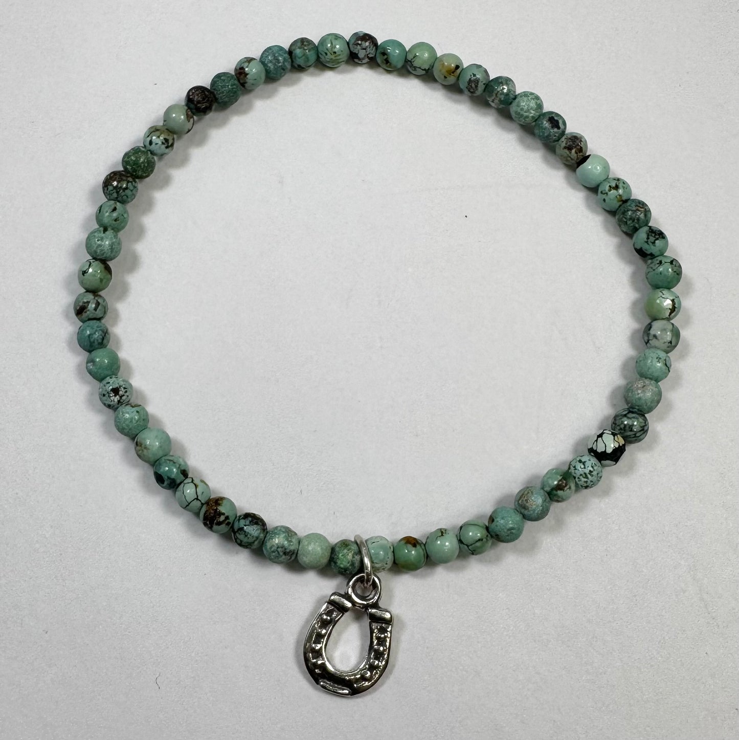 Mini Turquoise Bead Stretch Bracelet with Horseshoe Charm