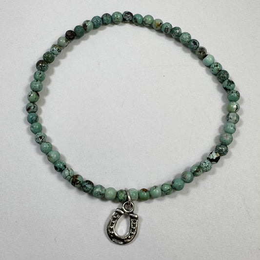 Mini Turquoise Bead Stretch Bracelet with Horseshoe Charm