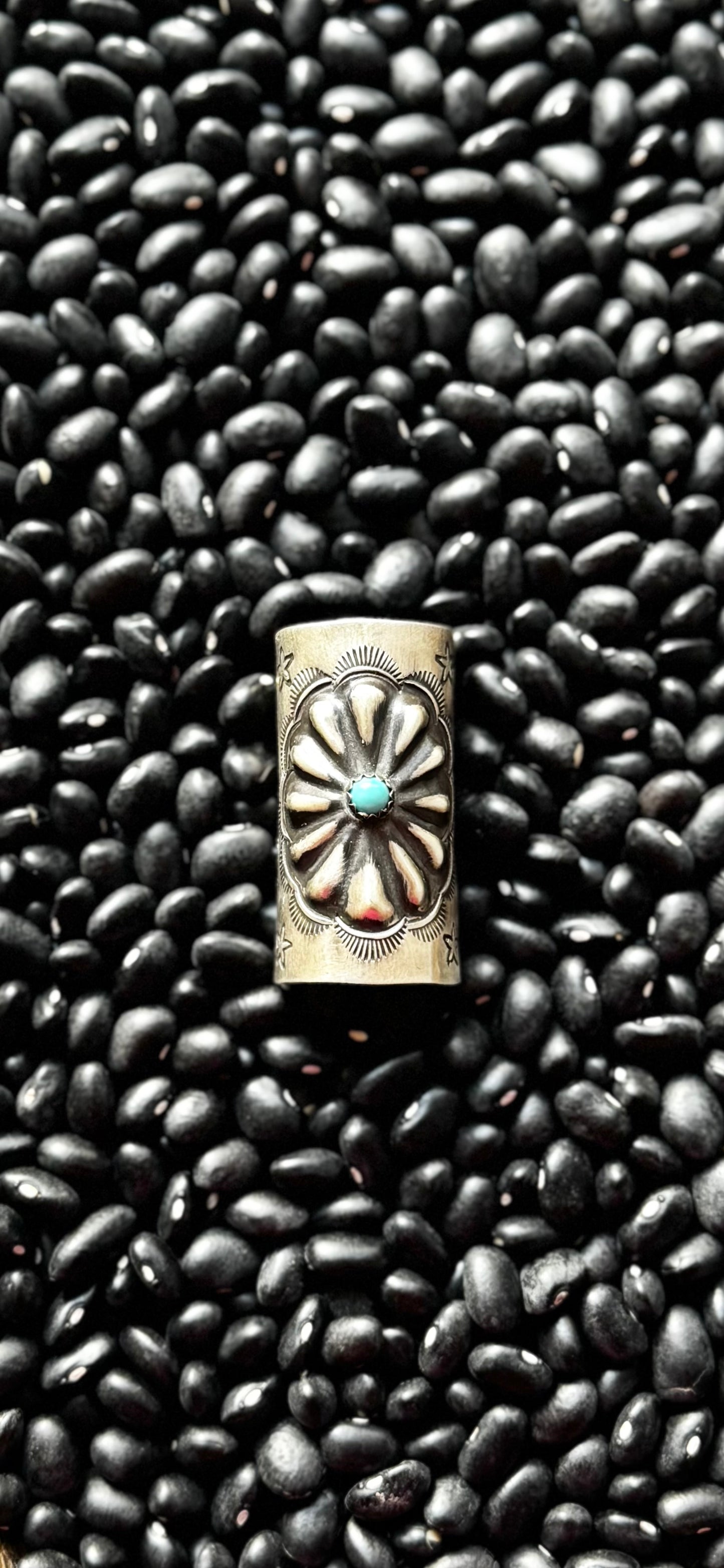 Hair Tie Concho Design - Turquoise - Sterling Silver