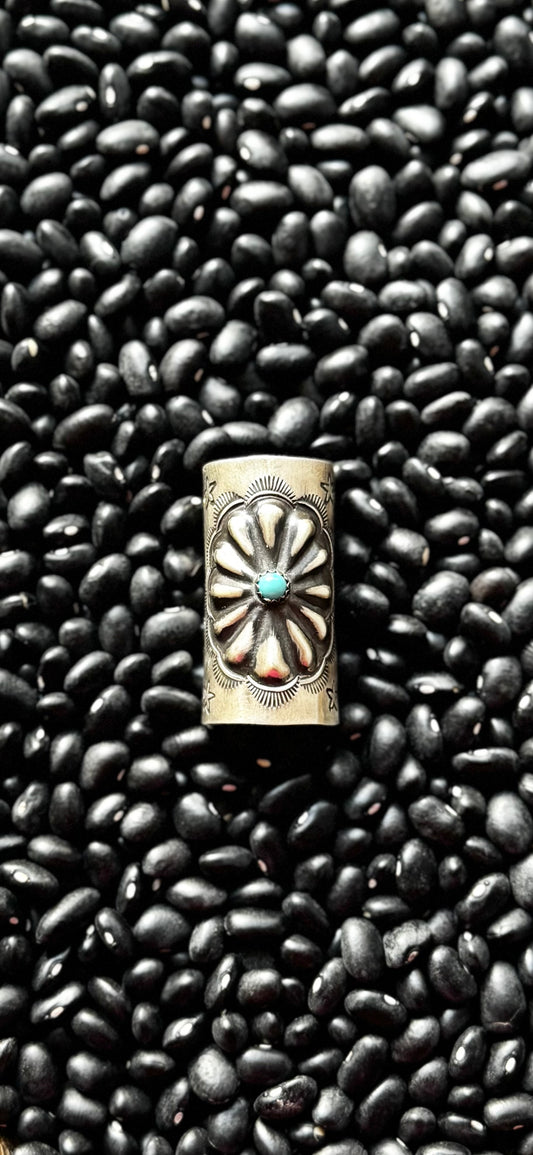 Hair Tie Concho Design - Turquoise - Sterling Silver