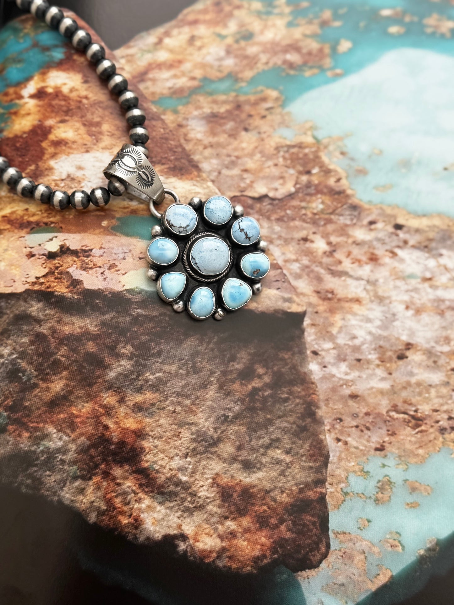 Round Cluster Pendant - Golden Hills - Sterling Silver - Native Handmade - Bob Becenti (artist)