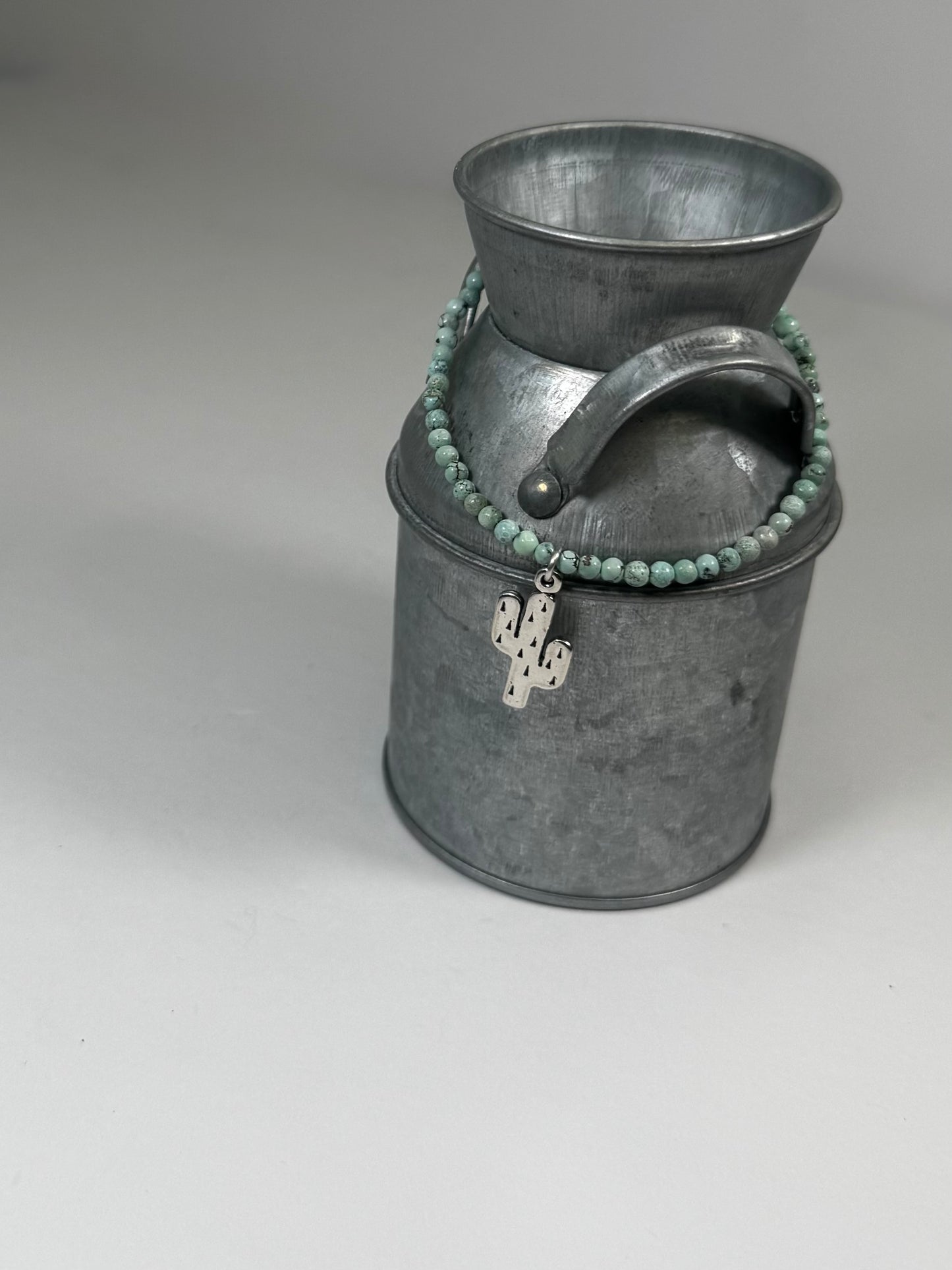 Mini Turquoise Bead Stretch Bracelet with Cactus Charm