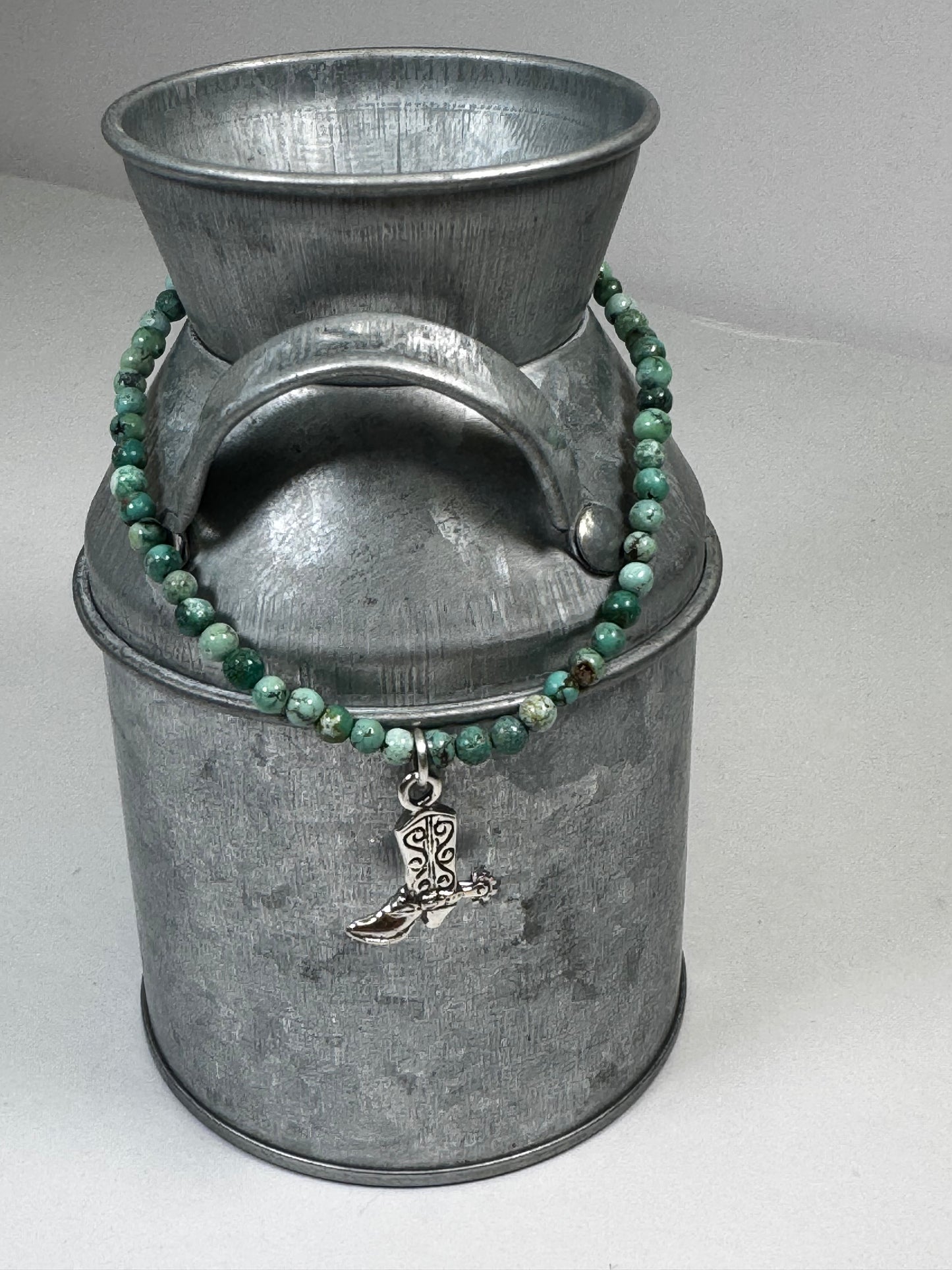 Mini Turquoise Bead Stretch Bracelet with Boot Charm