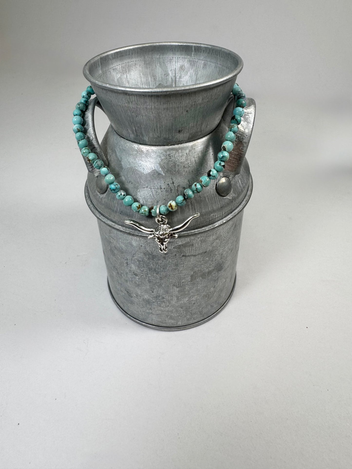 Mini Turquoise Bead Stretch Bracelet with Longhorn Charm