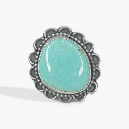 Ring with Ruffles - Turquoise - Sterling Silver - Native Handmade - Jameson Garcia (artist) - Size Adjustable