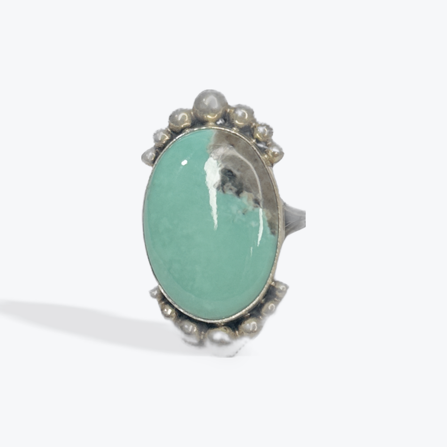 Oval Ring - Turquoise - Sterling Silver - Native Handmade - OC and Chris Billie (artist) - Size 8
