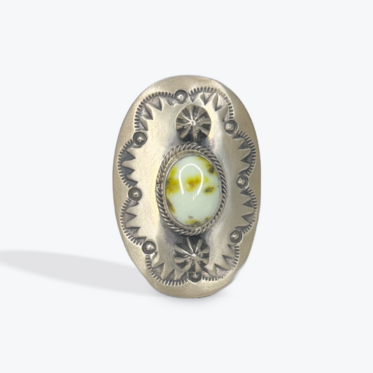 Oval Shield Ring - Palomino Turquoise - Sterling Silver - Native Handmade - Bob Becenti (artist) - Size Adjustable