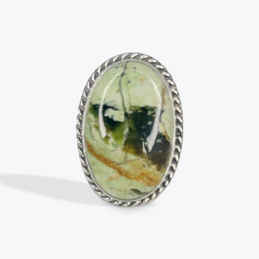 Oval Ring - Chalcedony - Sterling Silver - Native Handmade - L (artist) - Size 6.25