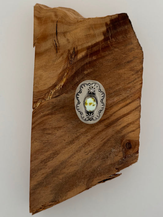 Palomino Shield Ring  - Sterling Silver - Native Handmade - Bob Becenti (artist) - Size Adjustable