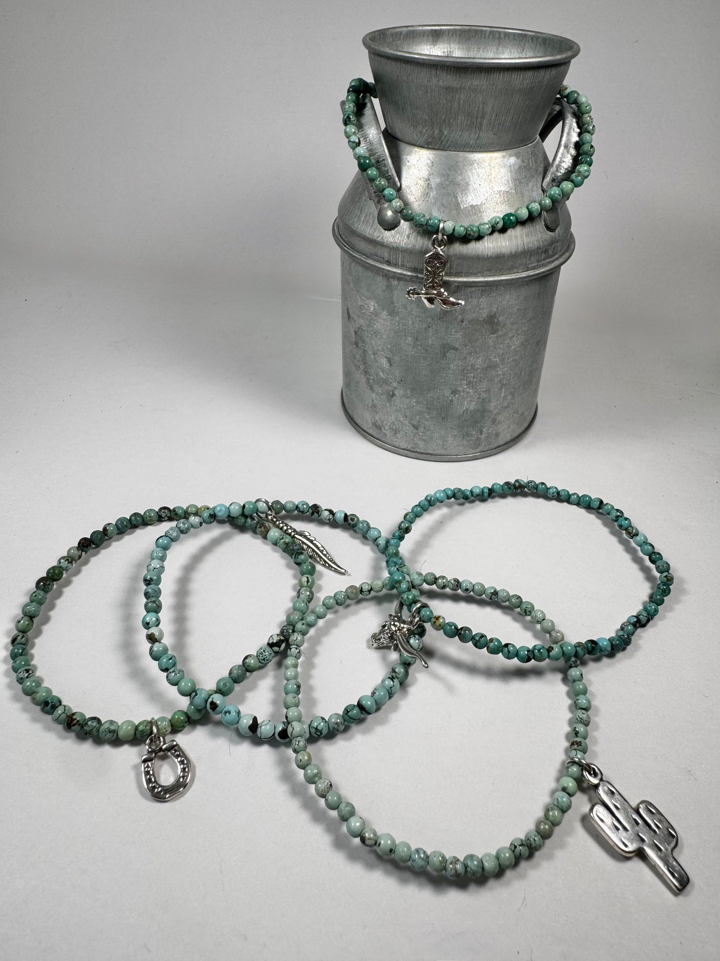 Mini Turquoise Bead Stretch Bracelet with Boot Charm