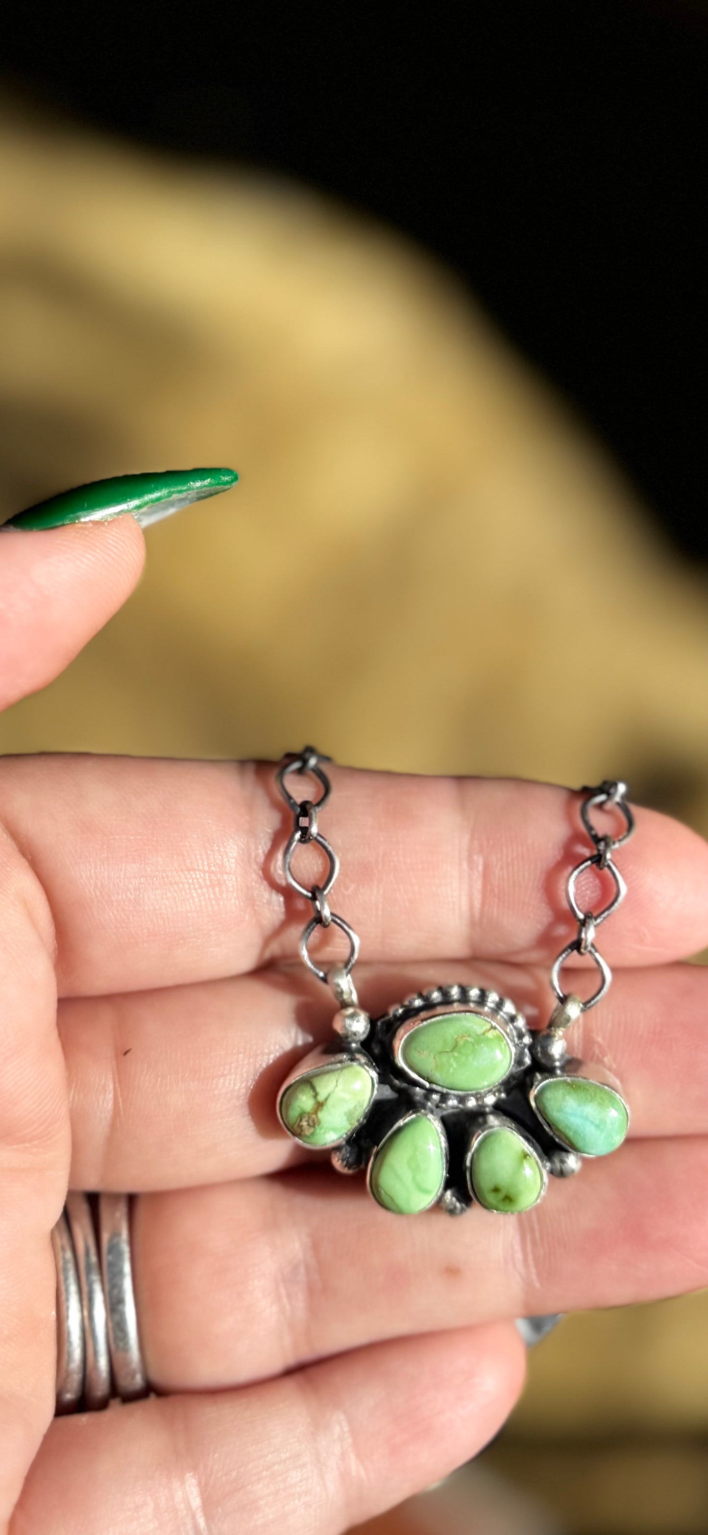 Multi Stone Half Cluster Necklace - Sonoran Turquoise - Sterling Silver - Native Handmade - Travis Jay (artist)