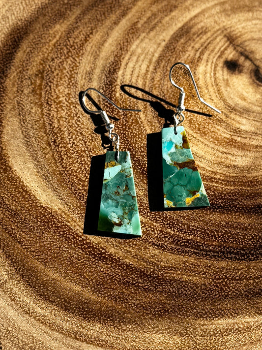 Slab Earrings - Kingsman Turquoise - Sterling Silver - Native Handmade - Jameson Pete (artist)