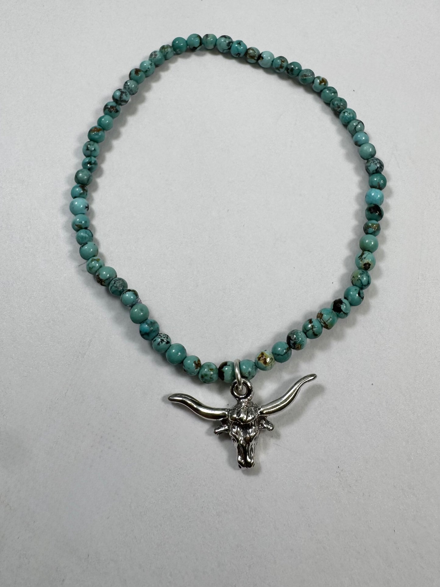 Mini Turquoise Bead Stretch Bracelet with Longhorn Charm
