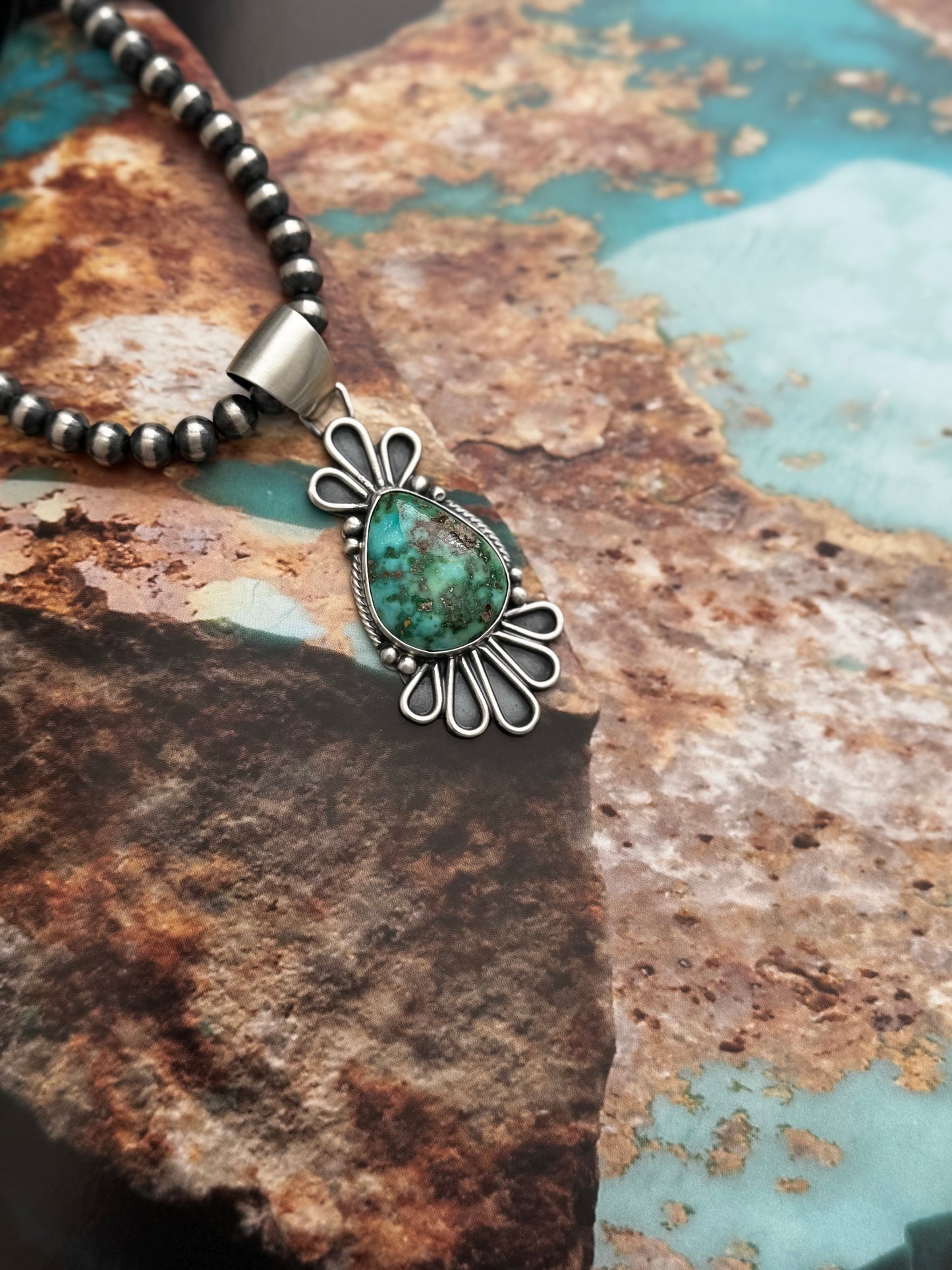 Tear Drop Pendant - Sonoran Turquoise - Native Handmade - ST SO (artist)