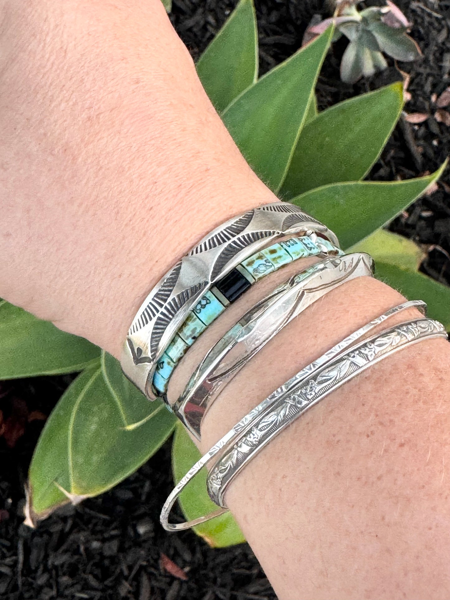 Cuff Bracelet with Design - Sterling Silver - Native Handmade - Elvira Bill (artist)