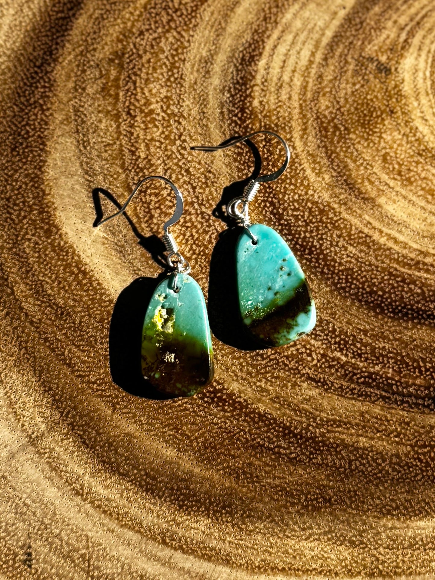 Royston Turquoise Slab Dangling Earrings - Sterling Silver - Native Handmade