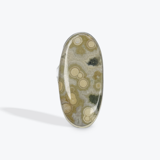 Oval Ring - Ocean Jasper - Sterling Silver - Native Made - L (artist stamp) - Size 8.75