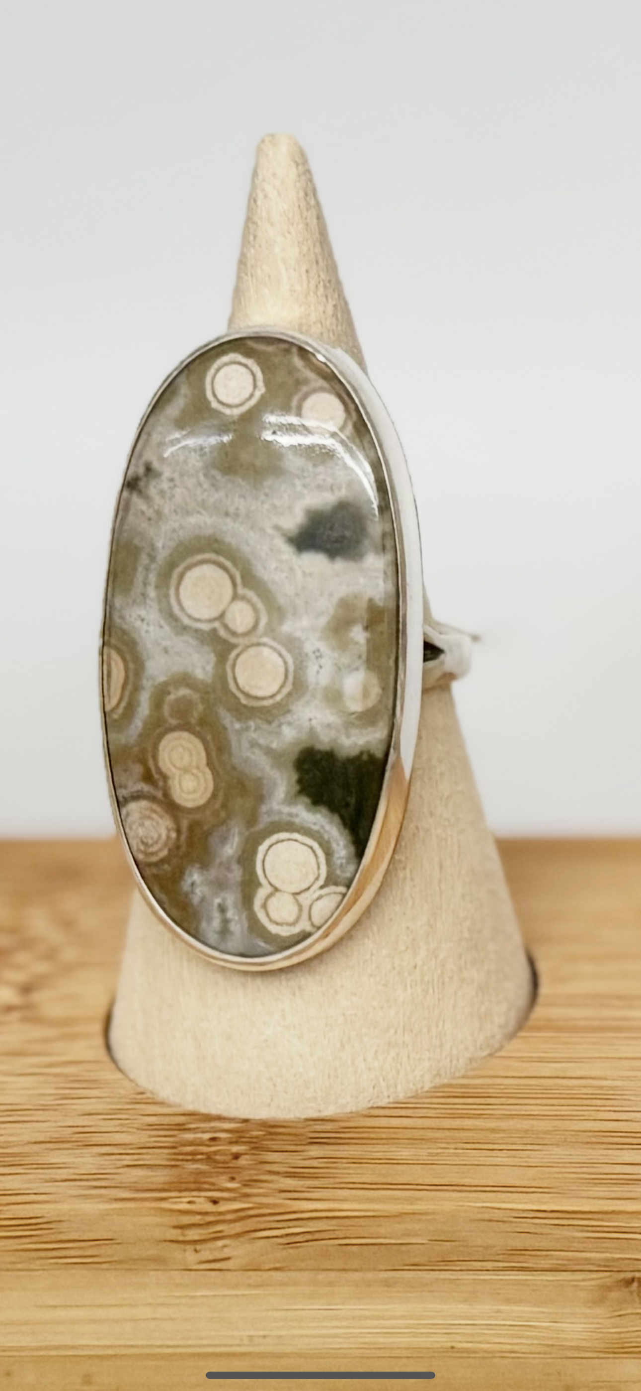 Oval Ring - Ocean Jasper - Sterling Silver - Native Made - L (artist stamp) - Size 8.75