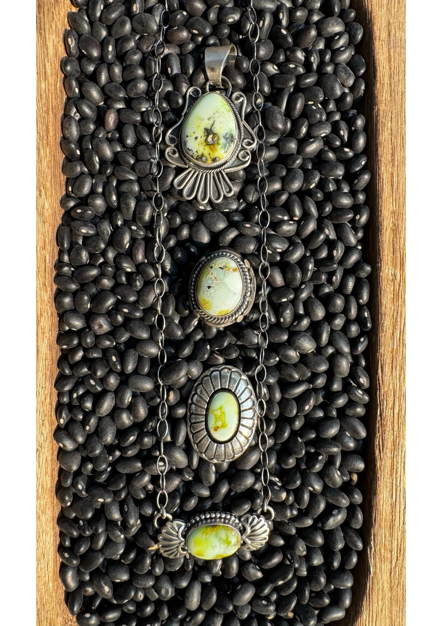 Teardrop with Ruffles Pendant - Palomino Turquoise - Sterling Silver - Native Handmade - Jameson Garcia (artist)