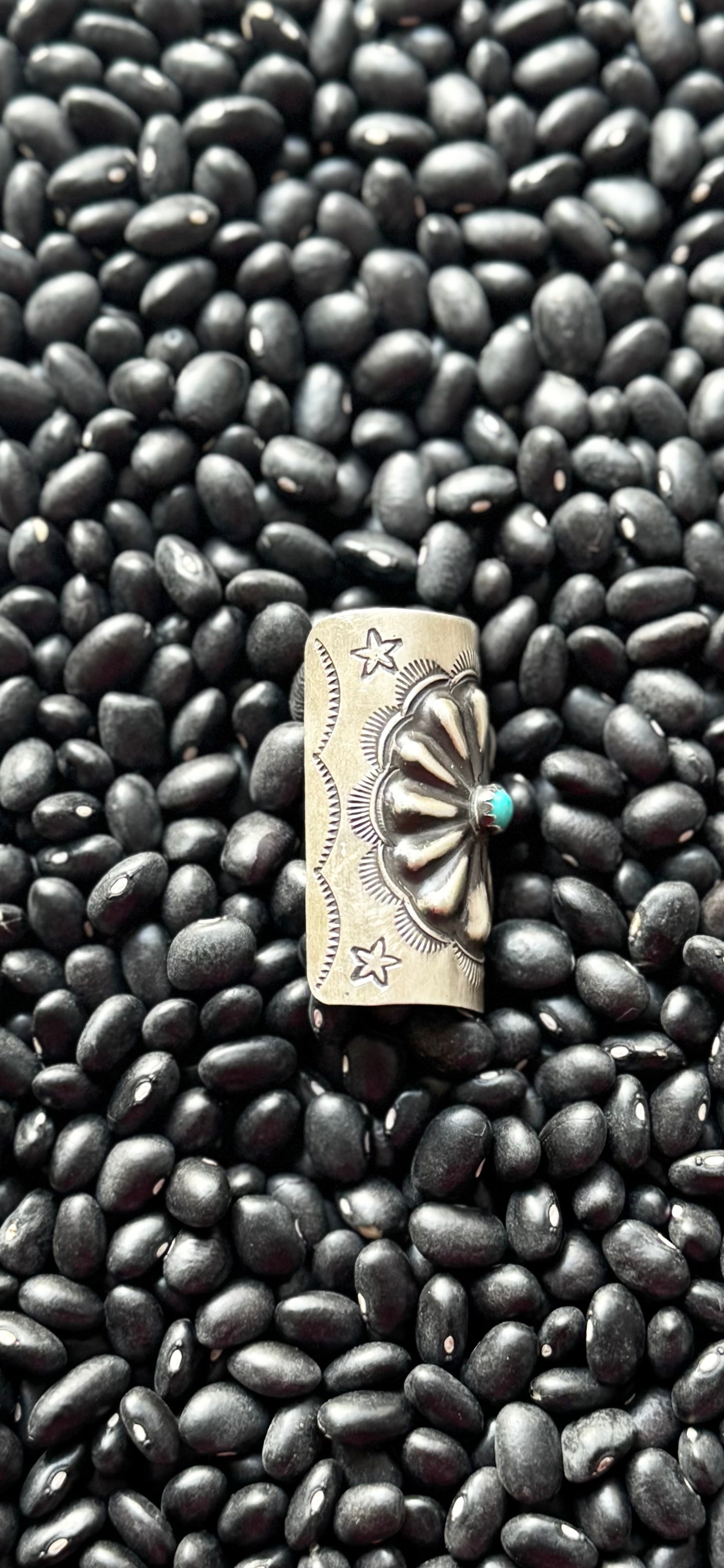 Hair Tie Concho Design - Turquoise - Sterling Silver