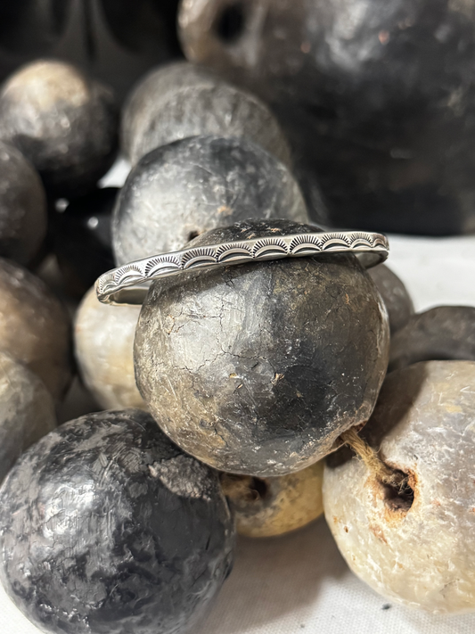Cuff Bracelet with Sun Pattern - Sterling Silver - Native Handmade - TAHE (artist)