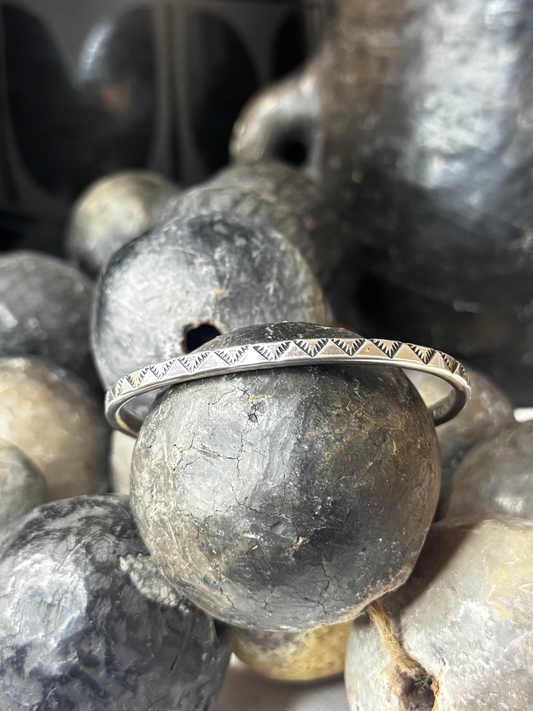 Cuff Bracelet with Triangular Design - Sterling Silver - Native Handmade - TAHE (artist)